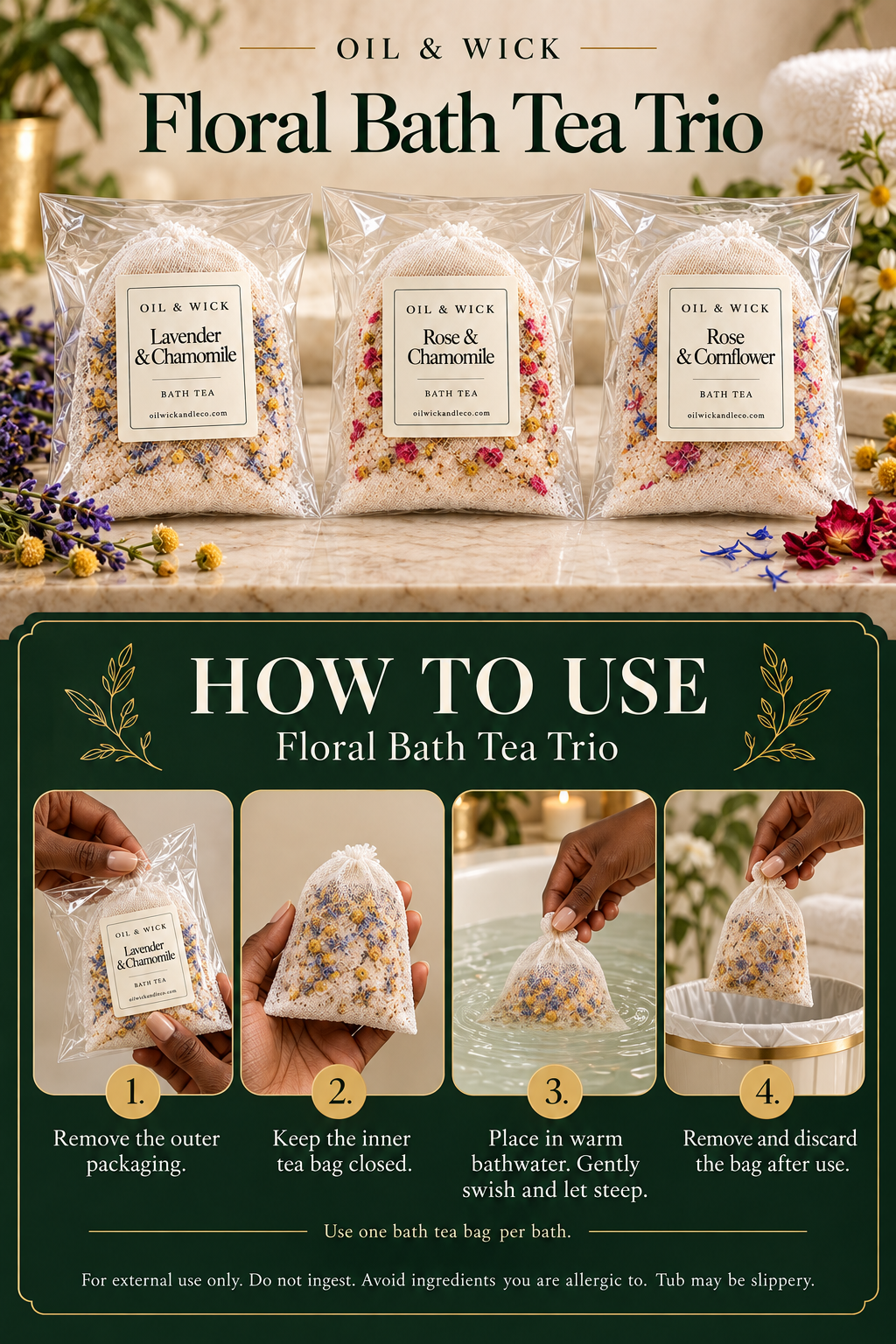 Floral Bath Tea Trio — how to use