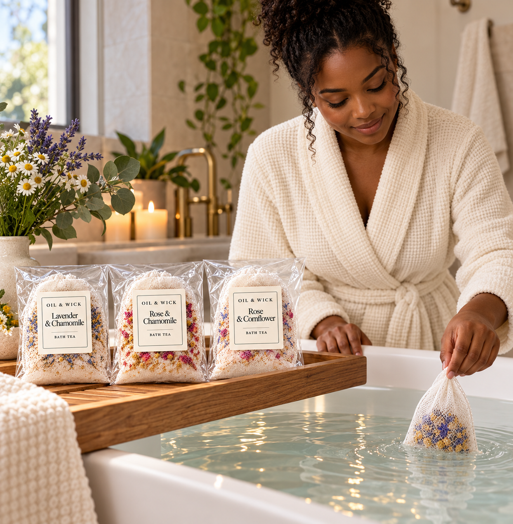Floral Bath Tea Trio — preparing a bath