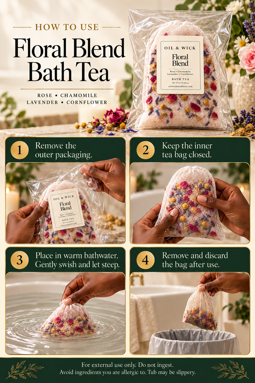 Floral Blend Bath Tea – 6 oz — how to use