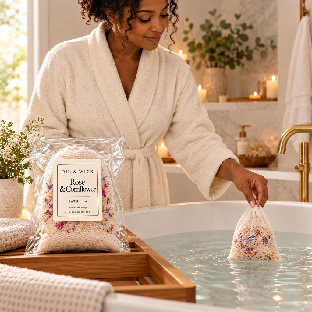 Rose & Cornflower Bath Tea – 6 oz — preparing a bath