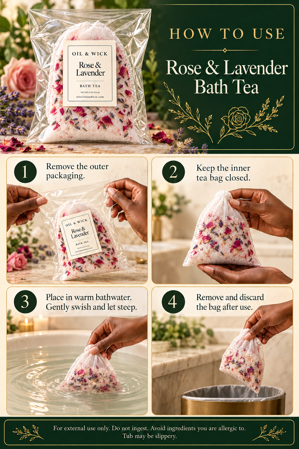 Rose & Lavender Bath Tea – 6 oz — how to use