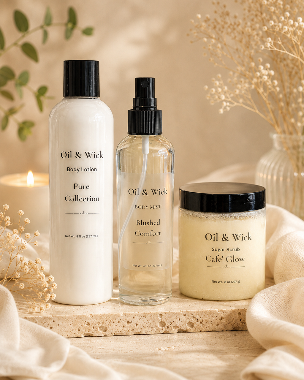 Body lotion + body mist + sugar scrub