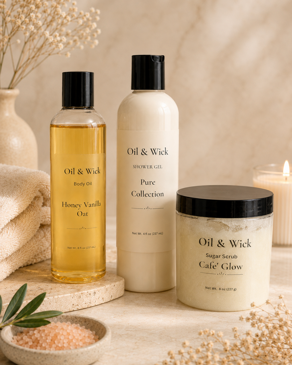 sugar Scrub + Body Oil + Shower Gel set